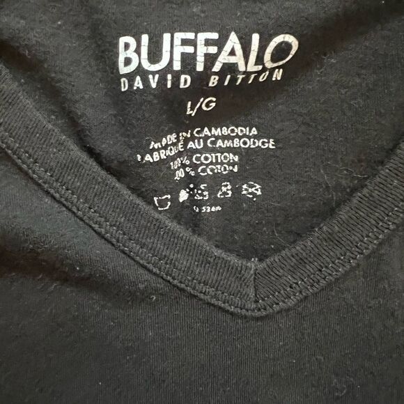 MENS BUFFALO Black Basic V Neck Short Sleeve Tee Shirt L - Picture 7 of 7